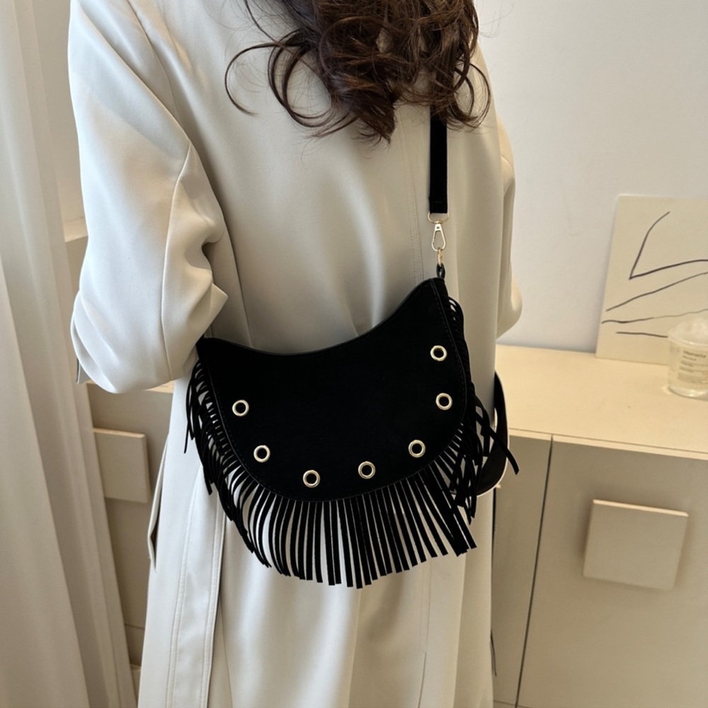 Stud Crossbody Bag with Fringe